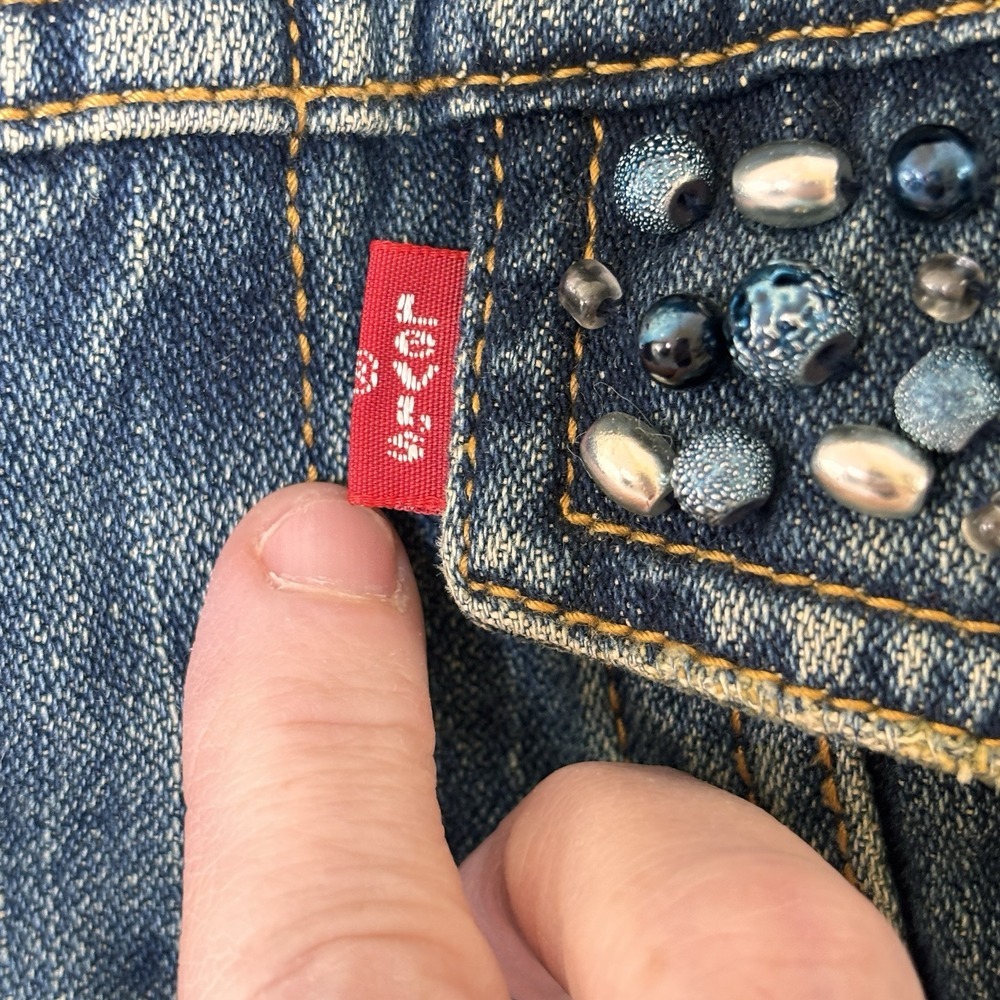 Levis‎ Beaded Boho Denim Trucker Jacket Type 3 Womens Size M Embellished Retro - Picture 6 of 8